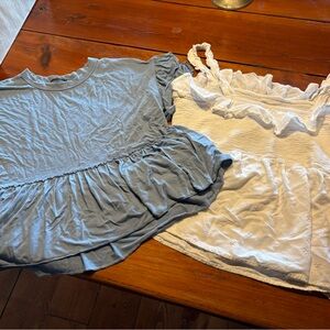 Batch of 4: Blue,White, plaid, and floral Ruffled Tops